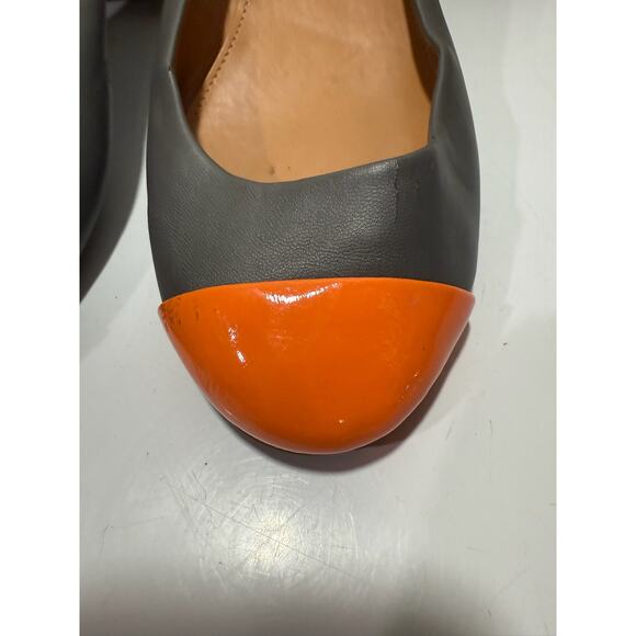 J. Crew Women's Anya Cap-Toe Ballet Flat Leather Grey Orange Size 8.5 - Picture 7 of 8